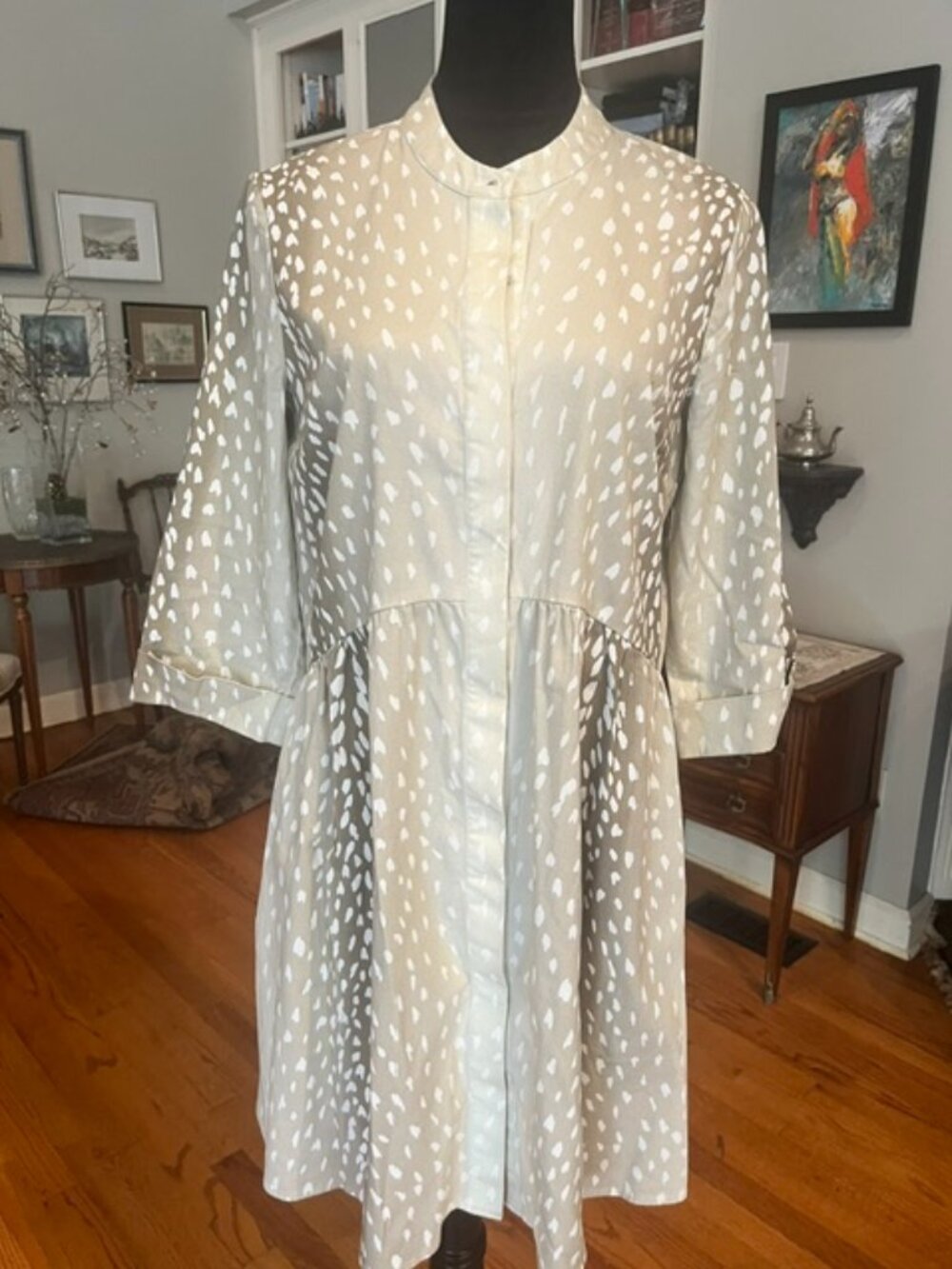 Tuckernuck Antelope Spot Print Shirt Dress Band Collar Size M